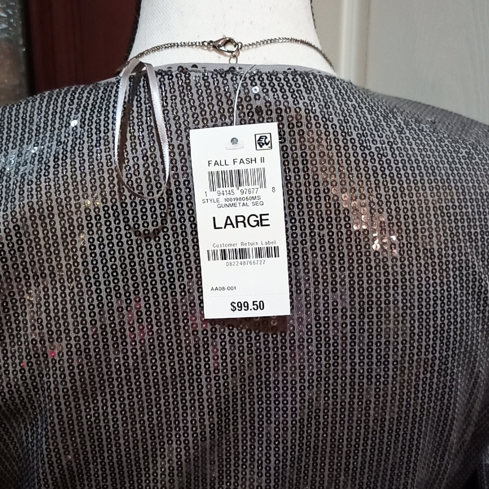 NEW INC Wrap Like Sequin Dress EveninG Wedding Night Out Plunging Neckline Sz L - Picture 4 of 6